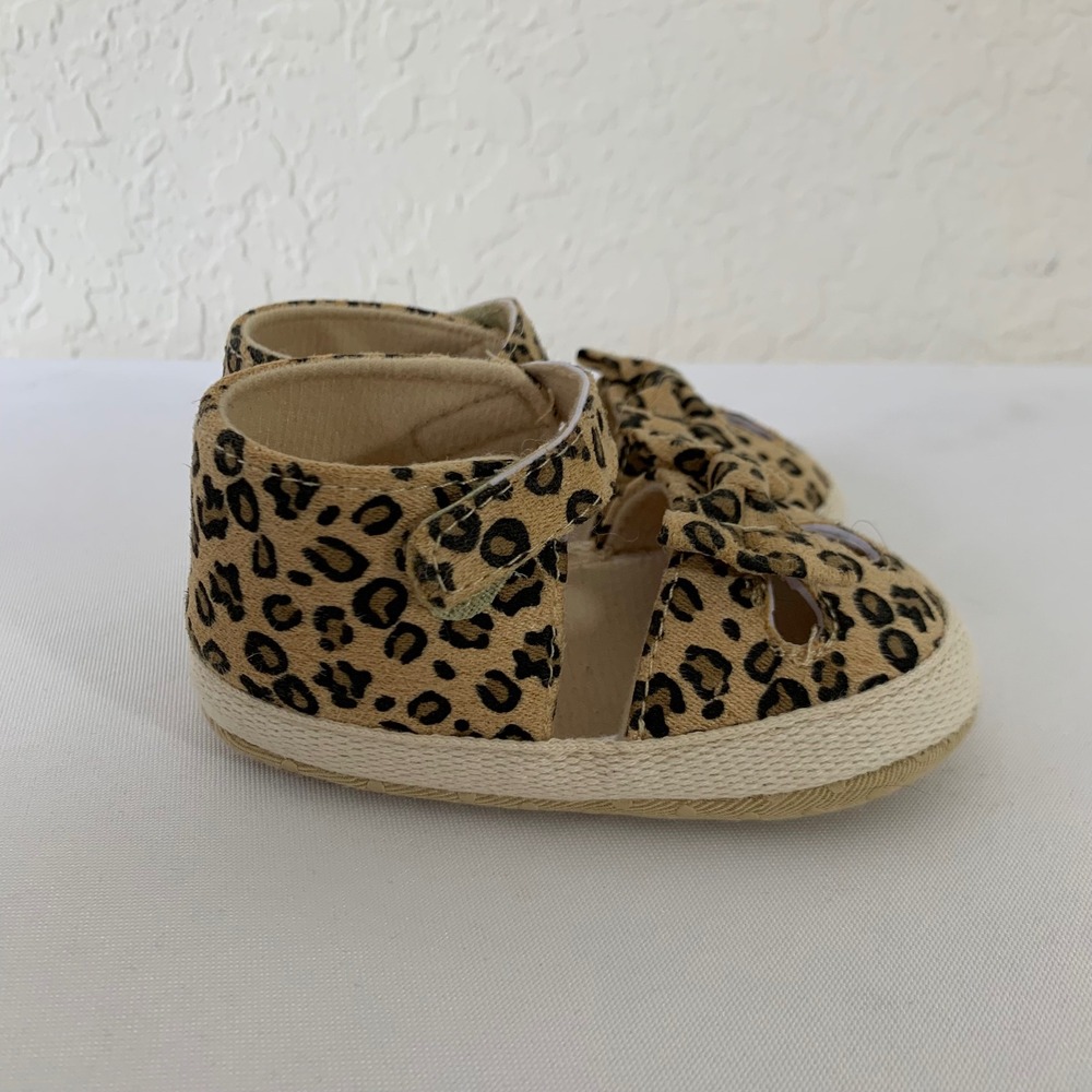 PatPat Leopard Print Sandals Baby Girls 5 Brown‎ Bow Espadrille Safari Chic Soft